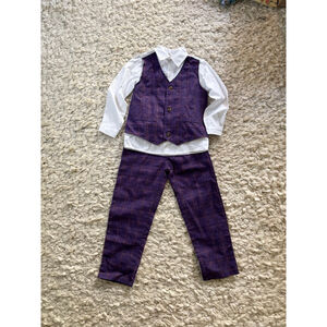 Boys Unbranded Matching Set Size 6 / 120 Purple Plaid Button Down Vest & Pants